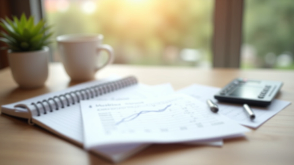 Notebook s rozpočtem a kalkulačka leží na stole vedle šálku kávy